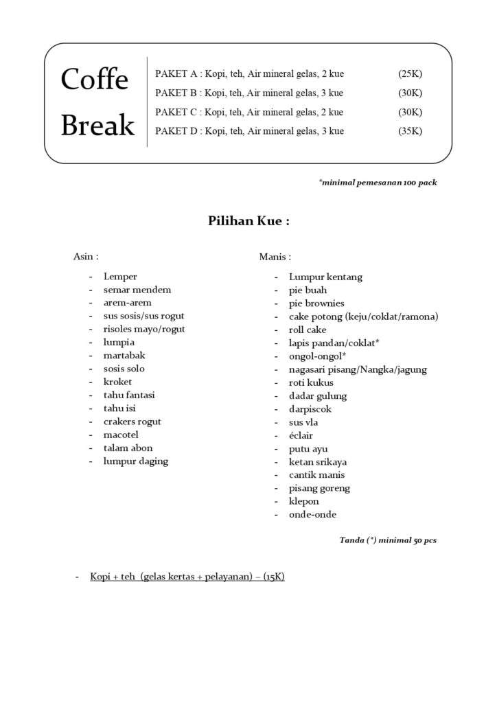 Nikmati waktu Rehat Meeting Anda Dengan Paket Coffee Break Surabaya Oleh Aisya Catering Service Pelayanan Lengkap Dari Sederhana Sampai Mewah paket coffee break surabaya